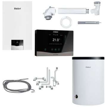 Kocioł gazowy kondensacyjny 26,4 kW Vaillant EcoTec Plus VC 25CS/1-5 jednofunkcyjny z zasobnikiem 120L, regulatorem SensoComfort i zestawem kominowym