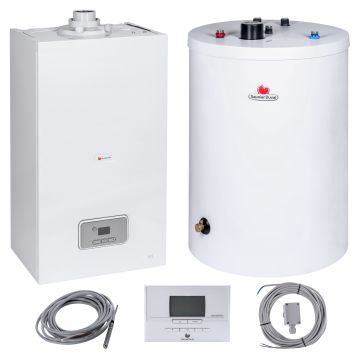 Pakiet Kocioł 1-fun.kondens.THELIA CONDENS  AS 25 + Zasobnik 120L FE/120BM + Czujnik NTC + sensor aut.pog.+regulator E7C