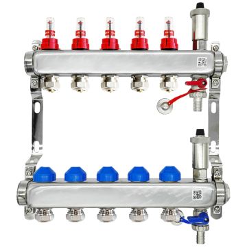 Rozdzielacz stalowy INOX - STANDARD TN+1  8-drogowy kompletny z przepływomierzami i zaworami