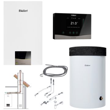 Kocioł gazowy kondensacyjny 26,4 kW Vaillant EcoTec Exclusive VC 25CS/1-7 jednofunkcyjny z zasobnikiem 150L, regulatorem SensoComfort i zestawem komin