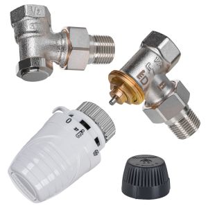 Zestaw: głowica Thera 4 + zaw. grzej. kątowy V2000EBB15+ zaw. powr. kątowy V2420E, 1/2"